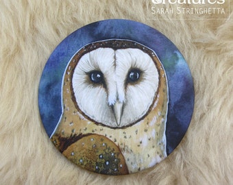 Barn owl illustrated pocket mirror with its free pouch