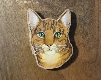 Magnet of a Watercolor Red Tabby Cat portrait printed on wood