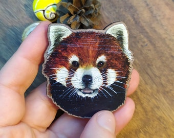 Magnet of a Red Panda portrait printed on wood