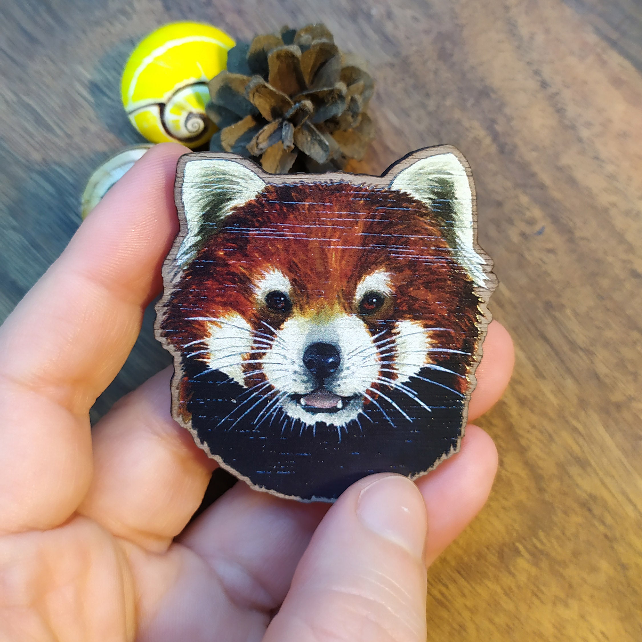 Magnet ou Aimant Petit Panda Roux à L'aquarelle Imprimé sur Bois