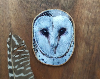 Magnet of a Watercolor Barn Owl or Tyto alba printed on wood