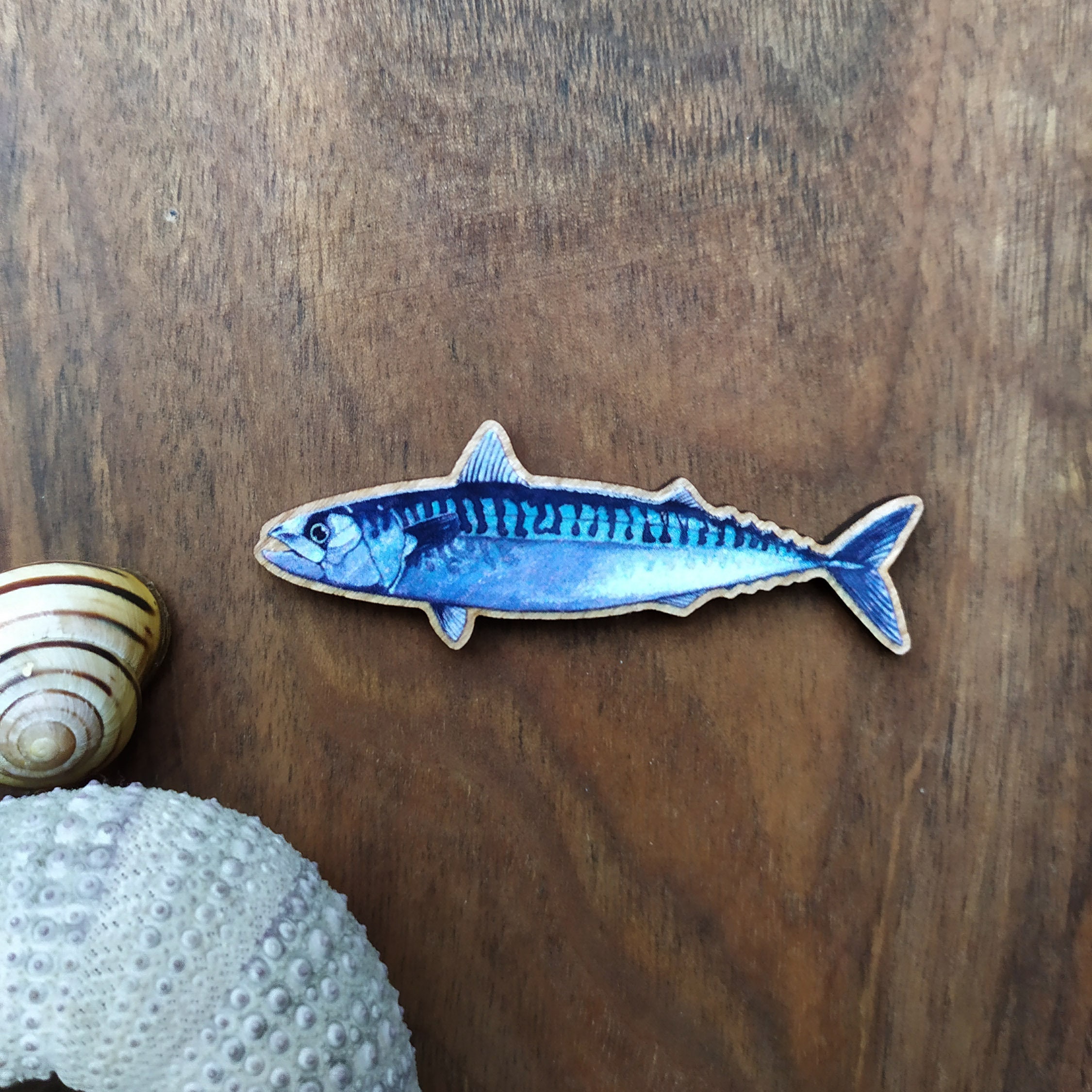 Magnet ou Aimant Poisson Maquereau à L'aquarelle Imprimé sur Bois