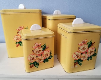 Mid century Yellow metal Canisters