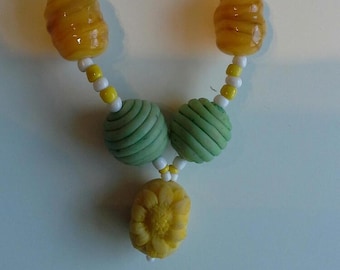 Yellow sunflower bead necklace