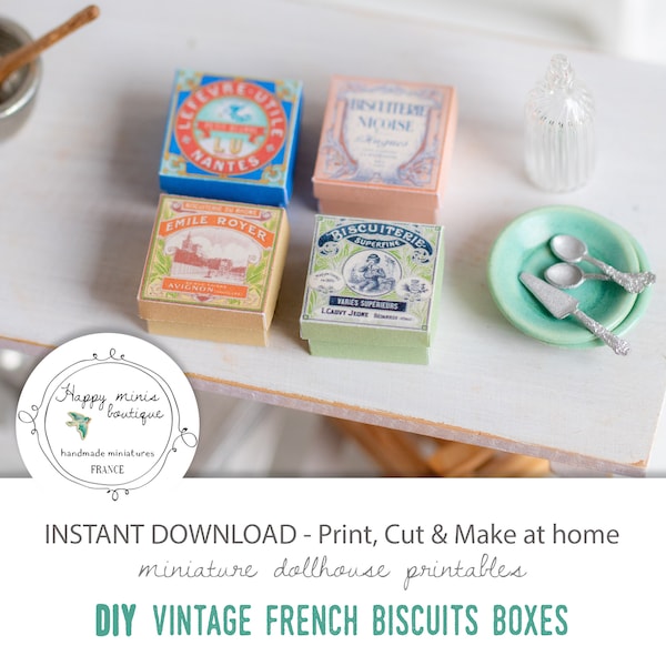 DIY Miniature dollhouse vintage French biscuits boxes - PDF & JPEG Digital files - Dollhouse miniature printable - Instant download -