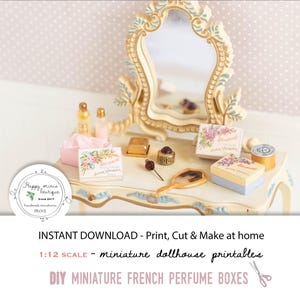 Boîtes françaises vintage de parfumerie de maison de poupée miniature DIY - Fichiers numériques PDF - Miniature de maison de poupée imprimable - Téléchargement immédiat