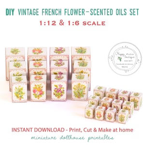 DIY Miniatur Puppenhaus Vintage französische Blumenduftöle Set - Puppenhaus Miniatur zum Ausdrucken - PDF digitale Dateien - Sofort Download