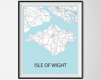 Isle Of Wight Map Poster Print - Black and White