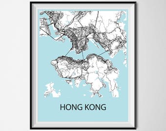 Hong Kong Map Poster Print - Black and White