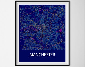 Manchester Map Poster Print - Night