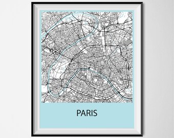 Paris Map Poster Print - Black and White