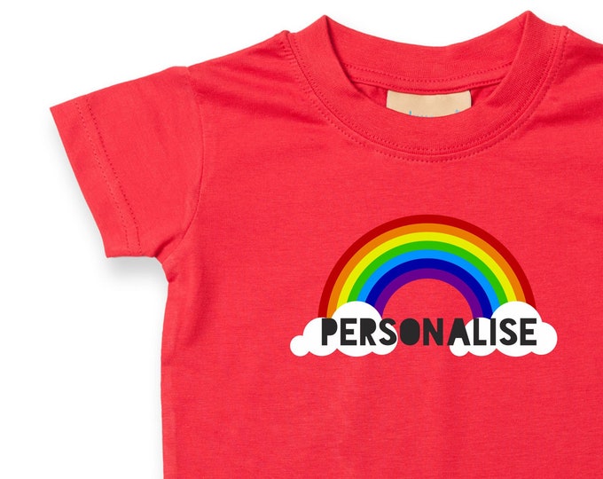 Personalised Rainbow  tshirt kids/baby tshirt grey/pink/blue/white/black/yellow