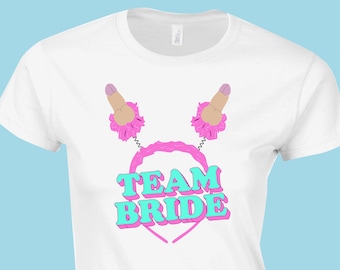 Team Bride willy funny hen/party t-Shirt pink/blue/grey/white/black