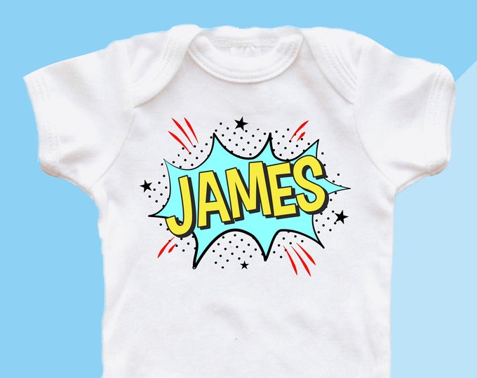 Personalised blue superhero babygrow/bodysuit grey/pink/blue/white/black