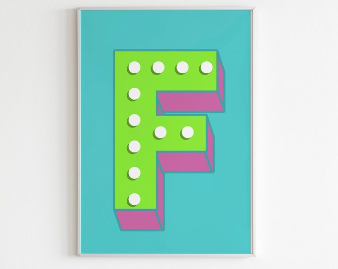 Personalised Neon Green/Pink Initial Wall Art