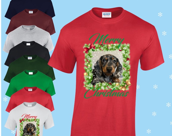 Personalised pet photo christmas T-shirt adults and children kids