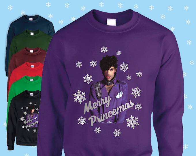 Prince Purple Glitter Merry Princemas Christmas jumper/sweatshirt red/navy/black/green/pink/grey/blue