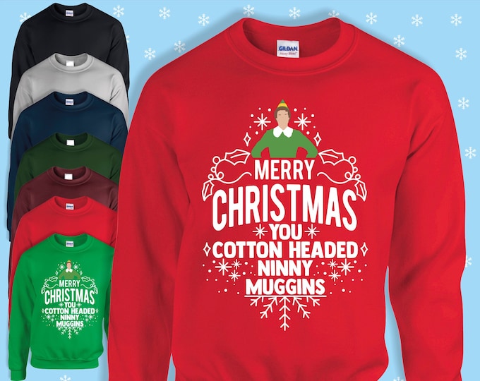 Elf cotton headed ninny muggins jumper/sweatshirt red/navy/black/green/pink/grey/blue