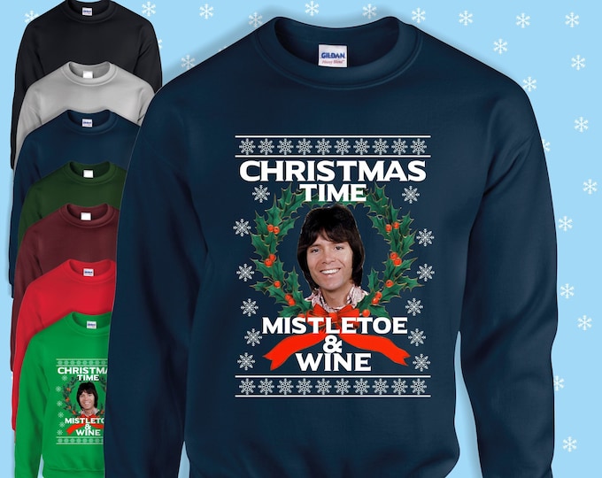 Cliff Richard Mistletoe & Wine unisex Christmas jumper/sweatshirt red/navy/black/green/pink/grey/blue