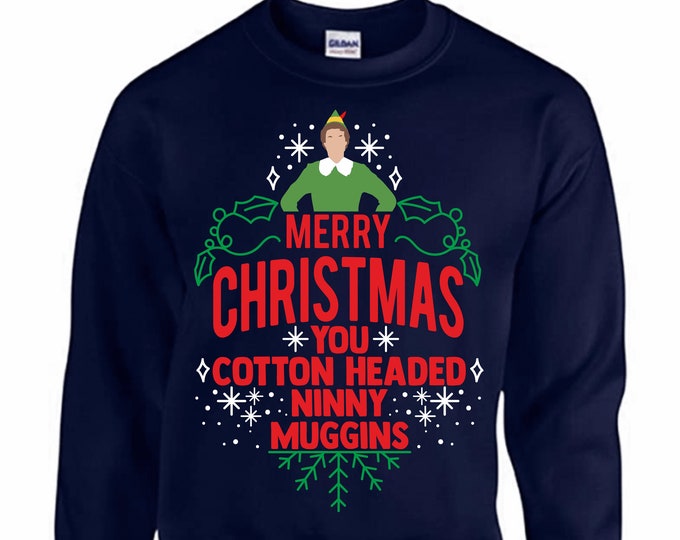 Elf cotton headed ninny muggins jumper/sweatshirt red/navy/black/green/pink/grey/blue