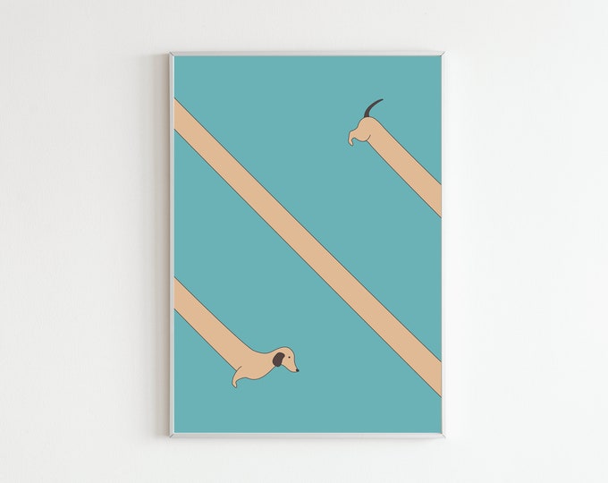 Sausage dog Wall Art | print | digital design | digital art | poster | gift | dog | home decor | prints for walls | funny | cute | green