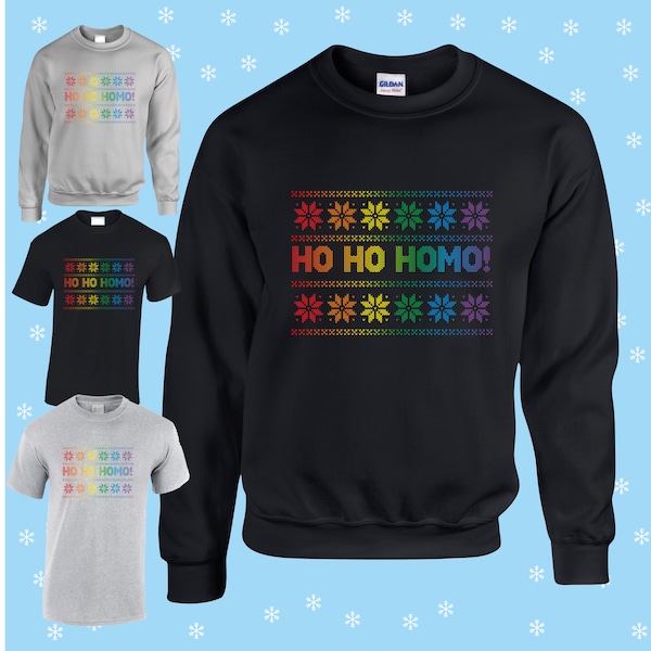 HOHO HOMO gay LGBTQIA+ rainbow christmas jumper t-shirt
