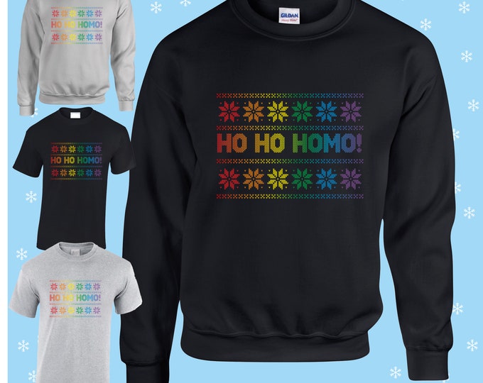 HOHO HOMO gay LGBTQIA+ rainbow christmas jumper t-shirt