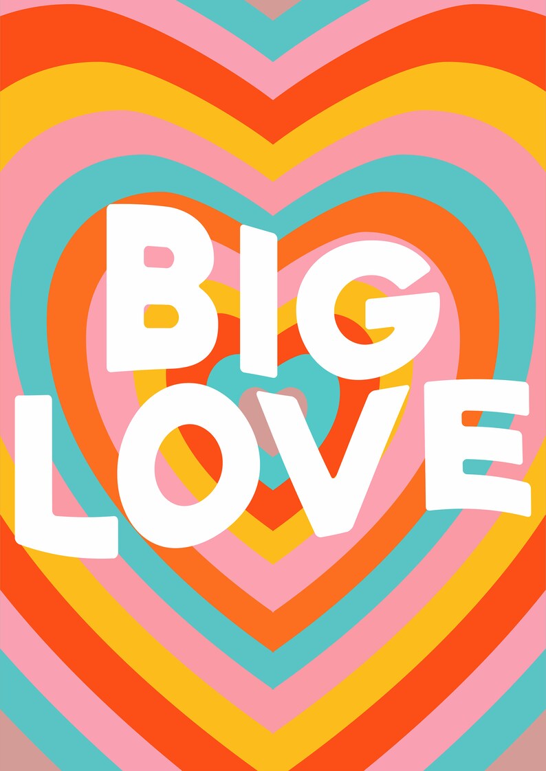 BIG LOVE Rainbow Hippie Wall Art Etsy