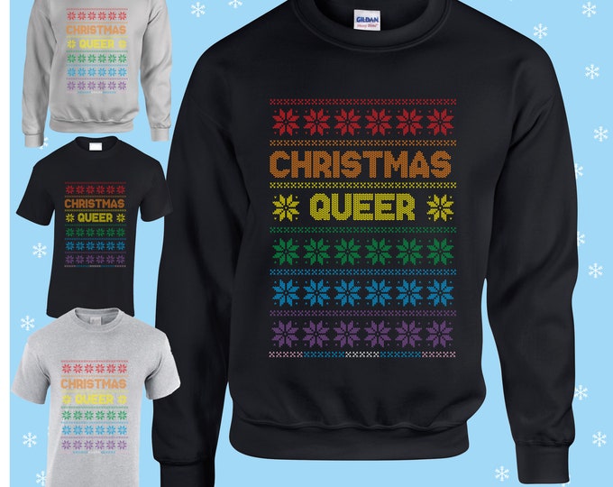 christmas Queer gay LGBTQIA+ rainbow christmas jumper t-shirt