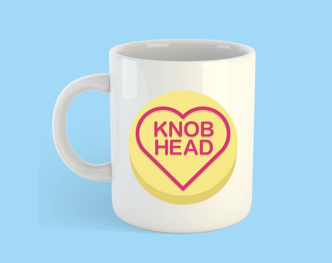 love hearts sweets knob head mug | design | gift | heart | love | funny | digital | print | printed mug | illustration mug
