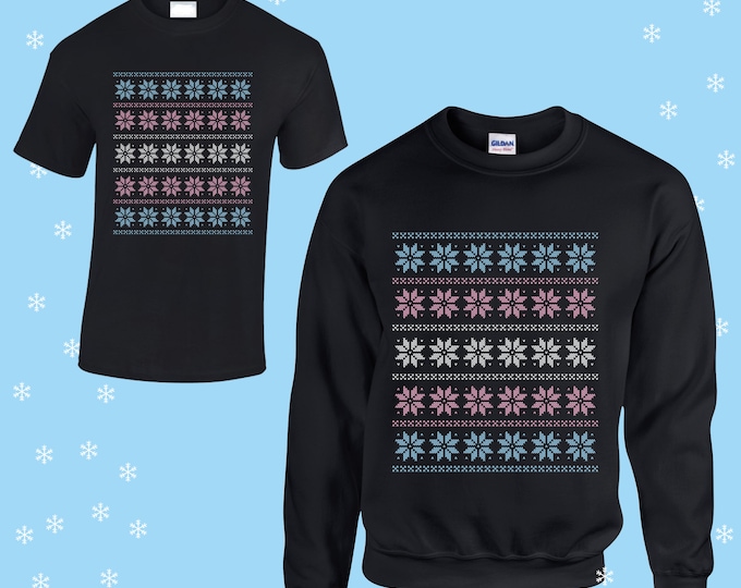 TRANS flag knit effect LGBTQIA+ rainbow christmas jumper t-shirt