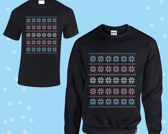 TRANS flag knit effect LGBTQIA+ rainbow christmas jumper t-shirt