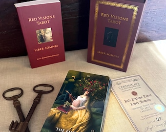 Liber Somnia Red Visions, a psychological Tarot deck exploring dreams, Jungian archetypes, and the unconscious within the Tarot structure.