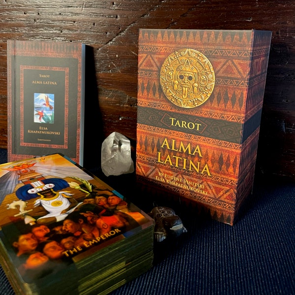 Tarot Alma Latina Hand-drawn Deck for Cards Reading Inspired by ancient Civilizations, Culture of Mayans, Incas, Aztecs, Latin American art