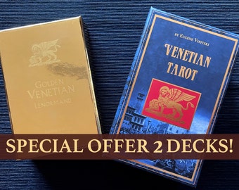 Special offer! The bundle of Golden Venetian Lenormand and Venetian Tarot Decks Unique Cards Inspired by History of the Venetian Carnival
