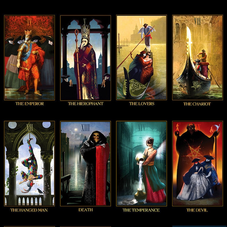 Venetian Tarot Deck, Divination Tarot Cards, Unique Illustrated Occult Cards for Tarot Reading Inspired by History of the Venetian Carnival zdjęcie 2