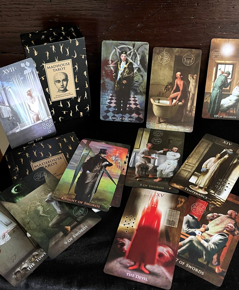 Madhouse Tarot Deck, Divination Cards, Unique Illustrated Occult Cards for Tarot Reading, Metaphoric cards of Association, Shadow Cards image 5
