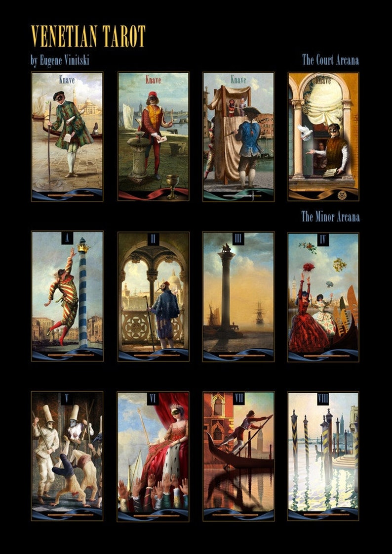 Venetian Tarot Deck, Divination Tarot Cards, Unique Illustrated Occult Cards for Tarot Reading Inspired by History of the Venetian Carnival zdjęcie 8