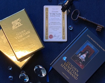 Golden Venetian Lenormand Oracle Divination Cards, Unique Illustrated Occult Deck for Cards Reading Inspired by History of Venetian Carnival