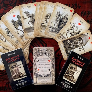 Tanz des Todes Orakelkarten, Danse Macabre Deck, Einzigartige okkulte Wahrsagekarten zum Wahrsagen basierend auf Lithografien von Hieronymus Hess