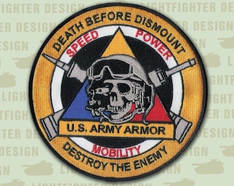 United States Armor School - Embroidered US TANKER patch - 5&quot; diameter patch with merrowed edge and wax backing - Fort Benning - Fort Knox