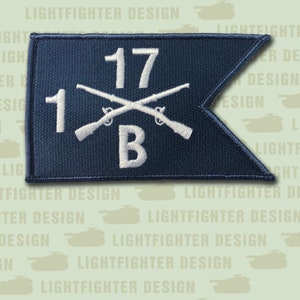 Bravo 1-17 Infantry 5&quot; X 3&quot; Guidon Patch - Hook & Loop - 17th Infantry Regiment Patch - Panama - Iraq - Afghanistan (OIF - OEF) Buffaloes