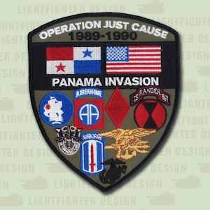 Operation Just Cause Patch - Large 5&quot; X 6&quot; merrowed edge with wax back  1989 - Panama - Army Ranger - US Airborne - Navy SEAL - Green Beret