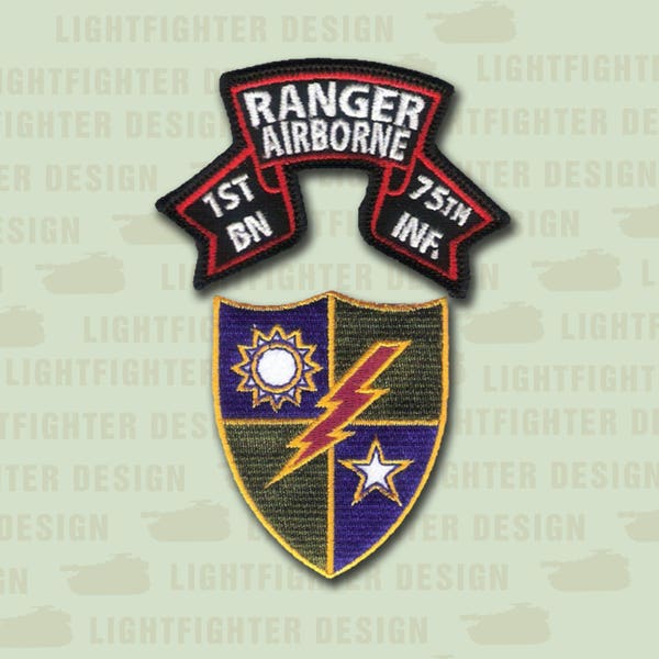 Old School US 1st Ranger Battalion Scroll - with Hook & Loop back -  75th Ranger Reg DUI  - 3 1/4" x 2 3/8" merrowed edge - Sua Sponte