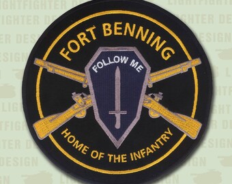 US Army Infantry - (11B) Fort Benning, Georgia - Embroidered Patch - Ranger - Airborne - (LARGE 5 3/8&quot;) Wax Backing with Merrowed Edge - USA