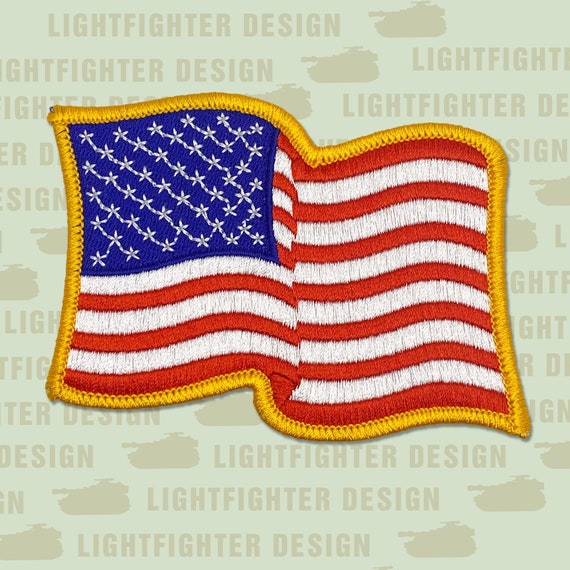 USA American Country Flag Reverse Iron on Patch - Wavy, White