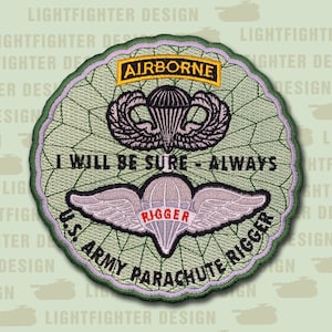 US Army Parachute Rigger Embroidered Patch - 5&quot; Wax backed with merrowed edge - 82nd Airborne - Army Ranger - Special Forces - Jump School