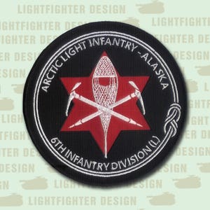 6th Infantry Division (L) 5&quot; Diameter- Wax Backing - Embroidered Patch - Arctic Light - Arctic Infantry - Charlie Airborne - Arctic Ranger