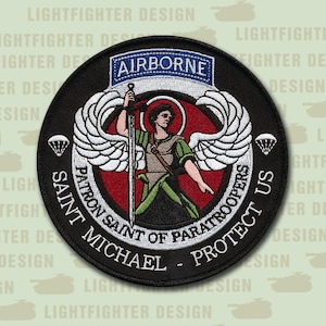 Saint Michael Paratrooper Patch: Airborne Embroidered Applique (4 1/2&quot;)