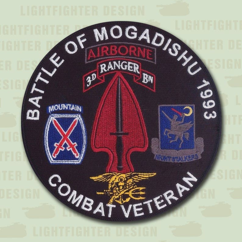 Merrow Edge 5 12 White Letter Wax Back TF Ranger 10th Mountain Division Battle of Mogadishu Patch Black Hawk Down 3rd Ranger Bn